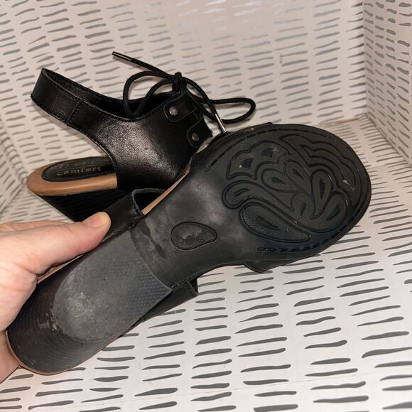 Born Concept B.O.C. Ángulo Sandals Black Leather Cuban Heel Sling Back Women’s 9 - Picture 8 of 9